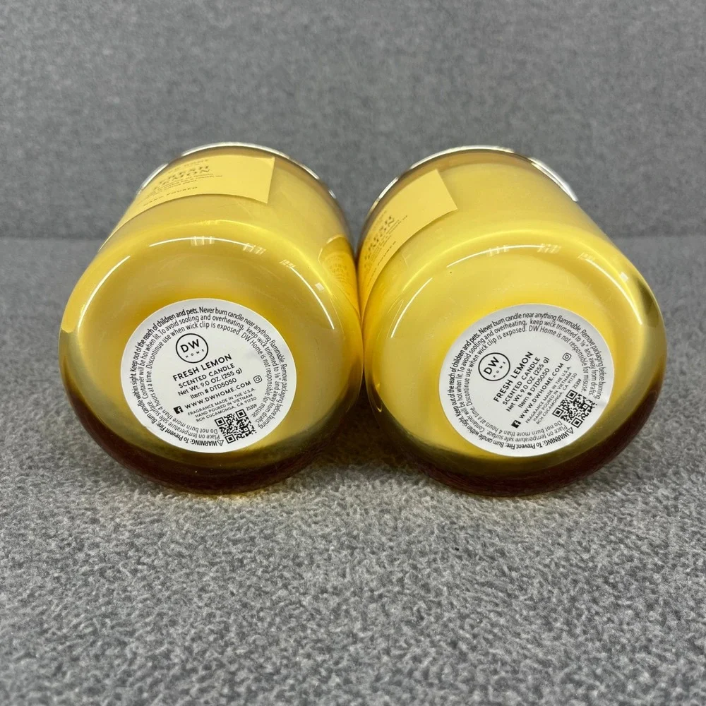 2x DW Home Fresh Lemon Scented Candle 9 oz Yellow Glass Jar Citrus Hand Poured